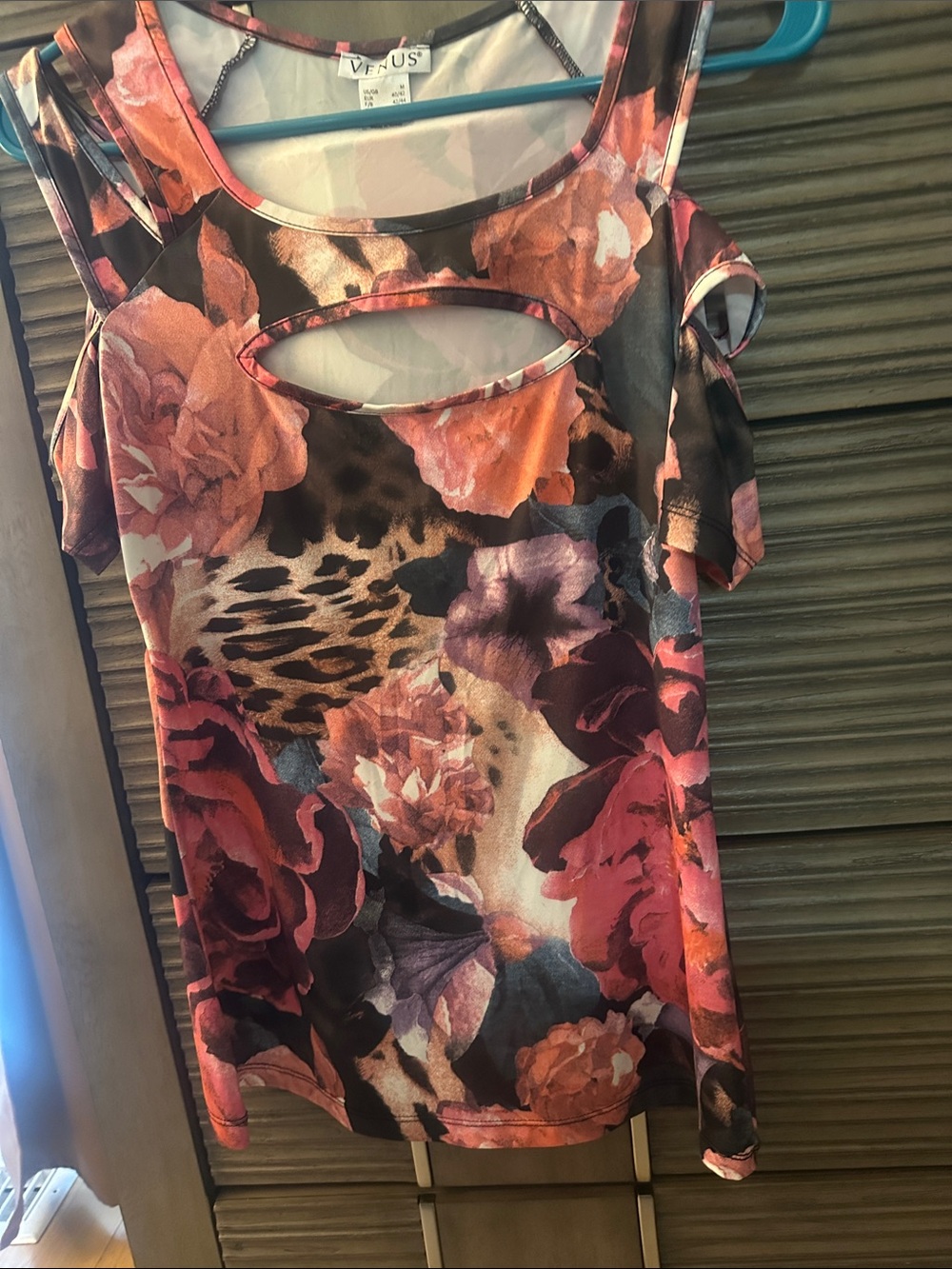 VENUS Floral & Animal-Print Cold-Shoulder Top